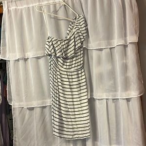 Old Navy one shoulder white and blue striped dress